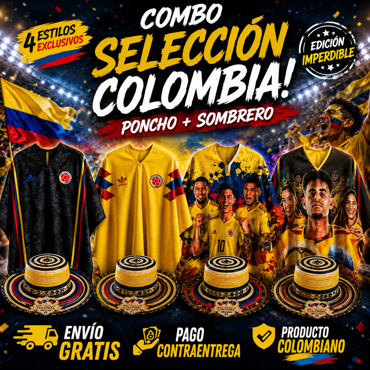 ⚽GRAN COMBO PONCHO+SOMBRERO COLOMBIA 2026