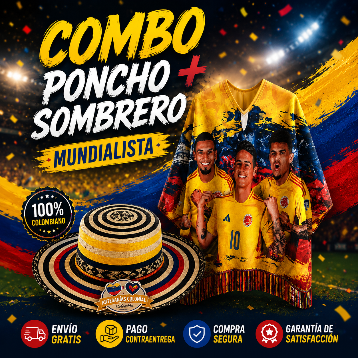 ⚽GRAN COMBO PONCHO+SOMBRERO COLOMBIA 2026